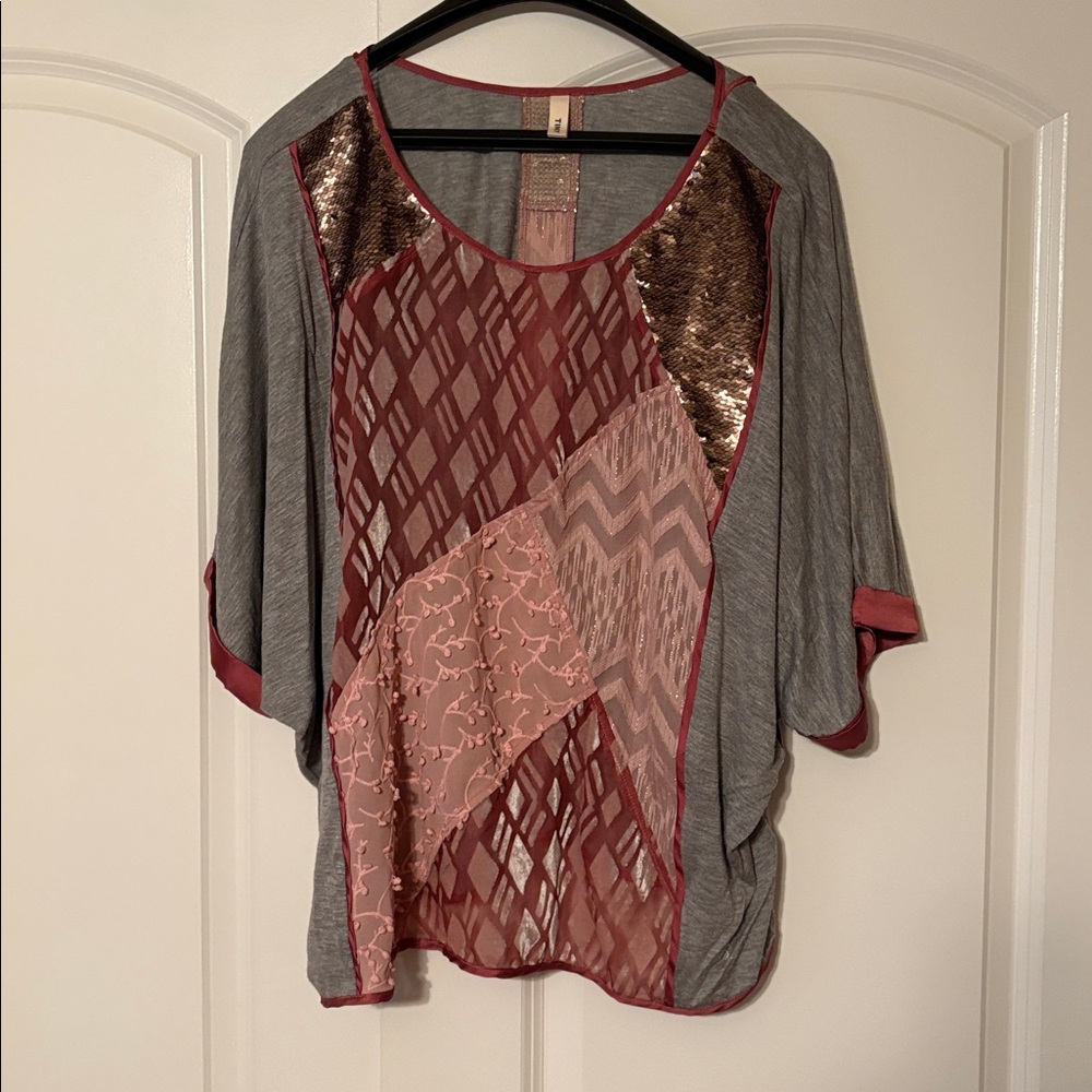 Chic Patchwork Blouse With Sequin Detail - image 1